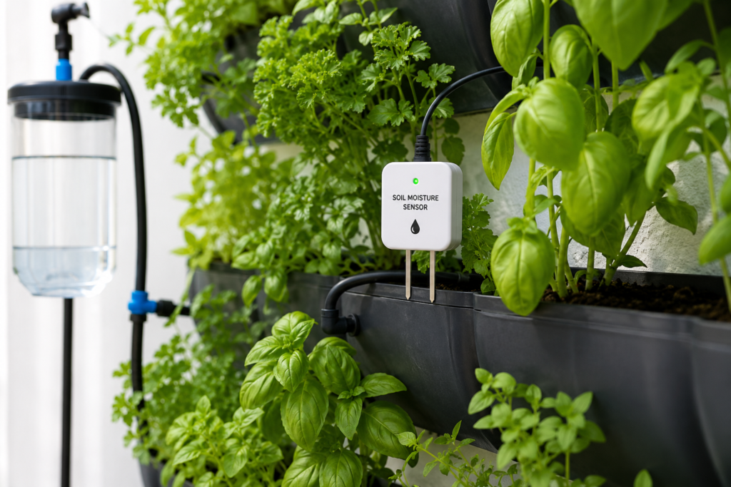 sensor de umidade em horta vertical