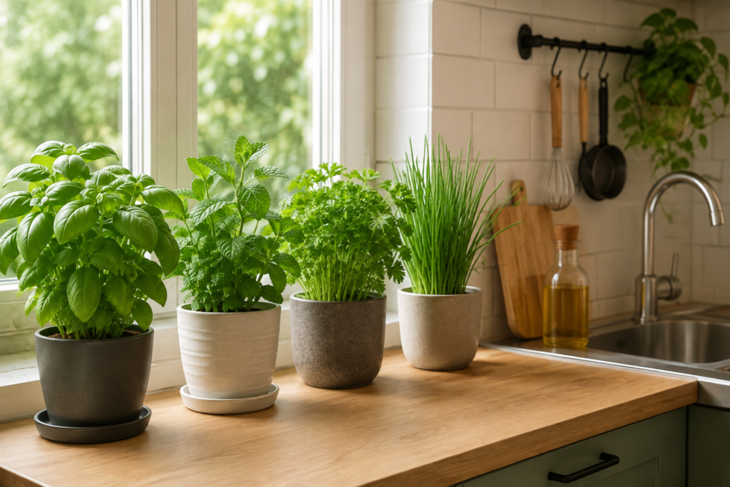 plantas aromáticas para cozinhas compactas