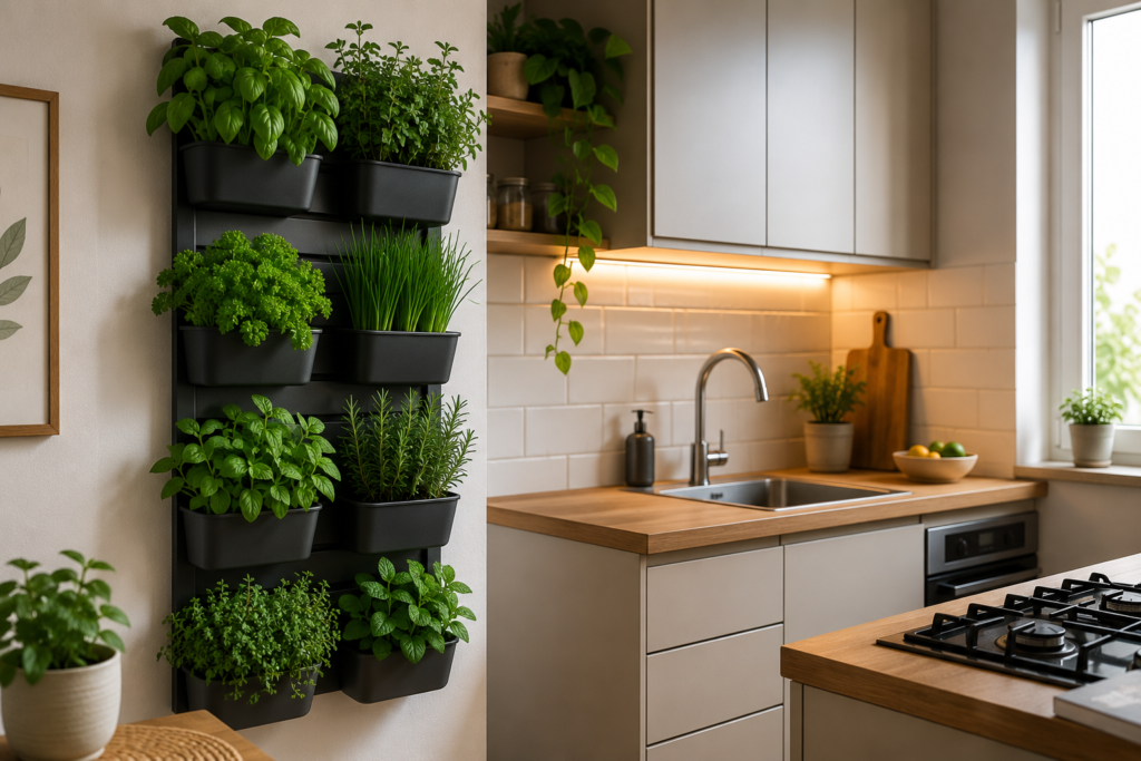 horta vertical em cozinha pequena